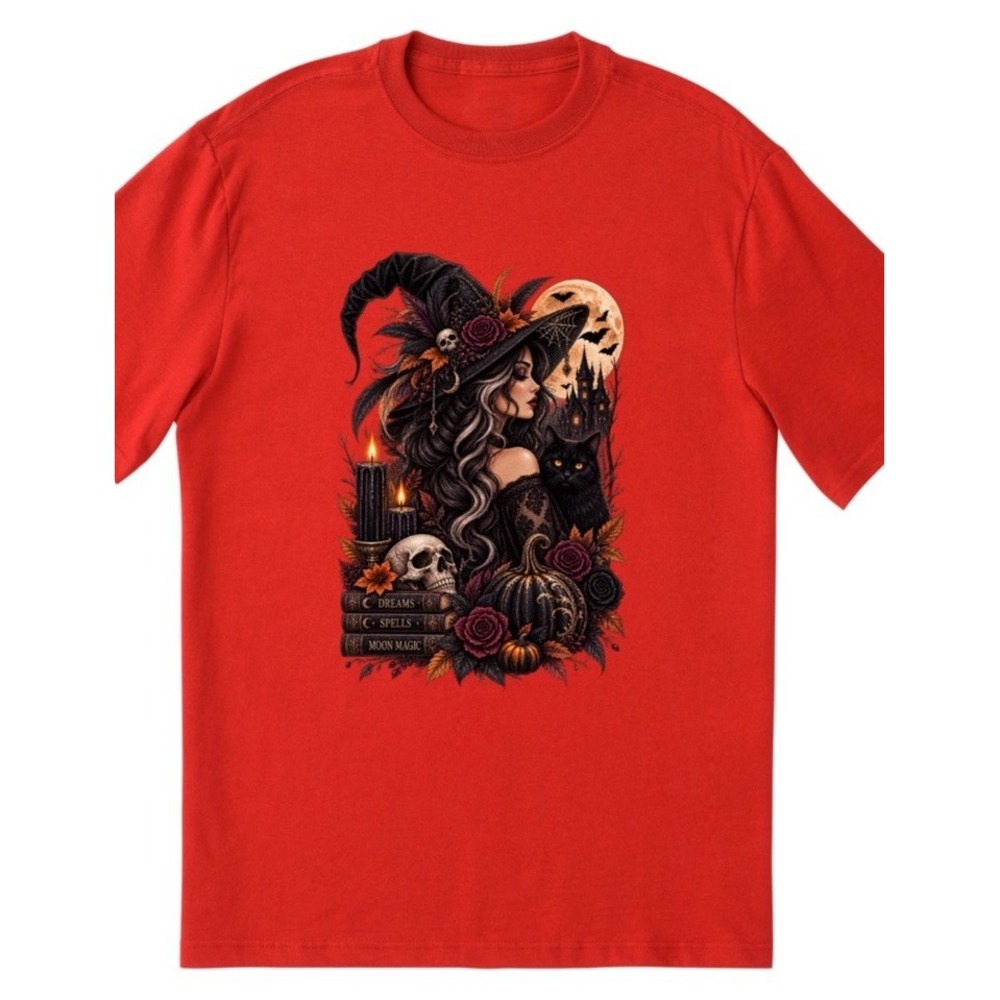 Botanical Witch Skull Spell T Shirt Red Adult Large